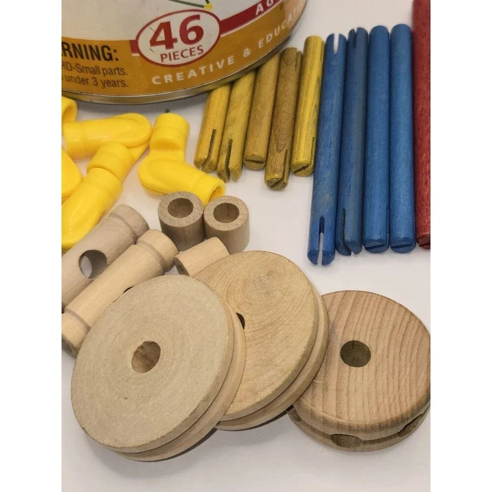 Classic TINKERTOY Construction Set 41 Pieces Playskool Wood Mini Set missing 5